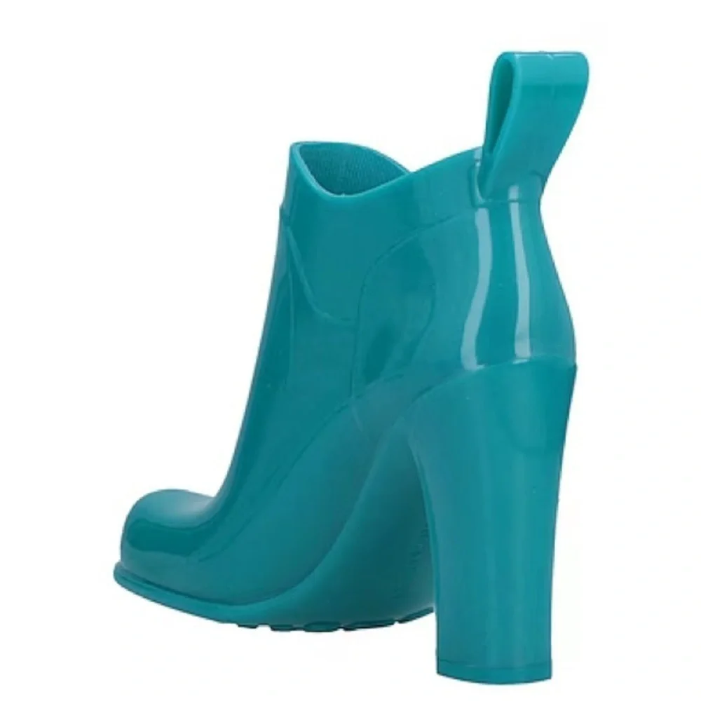 Bottega Veneta Shine Heeled Ankle Boots Rubber Rain Deep Teal Jade Sz 36